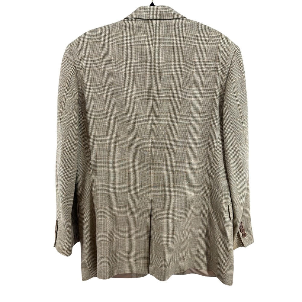 Vintage Brooks Brothers Men 40RG Glen Plaid Sport Coat Wool Silk Linen Italy Tan - Picture 4 of 12